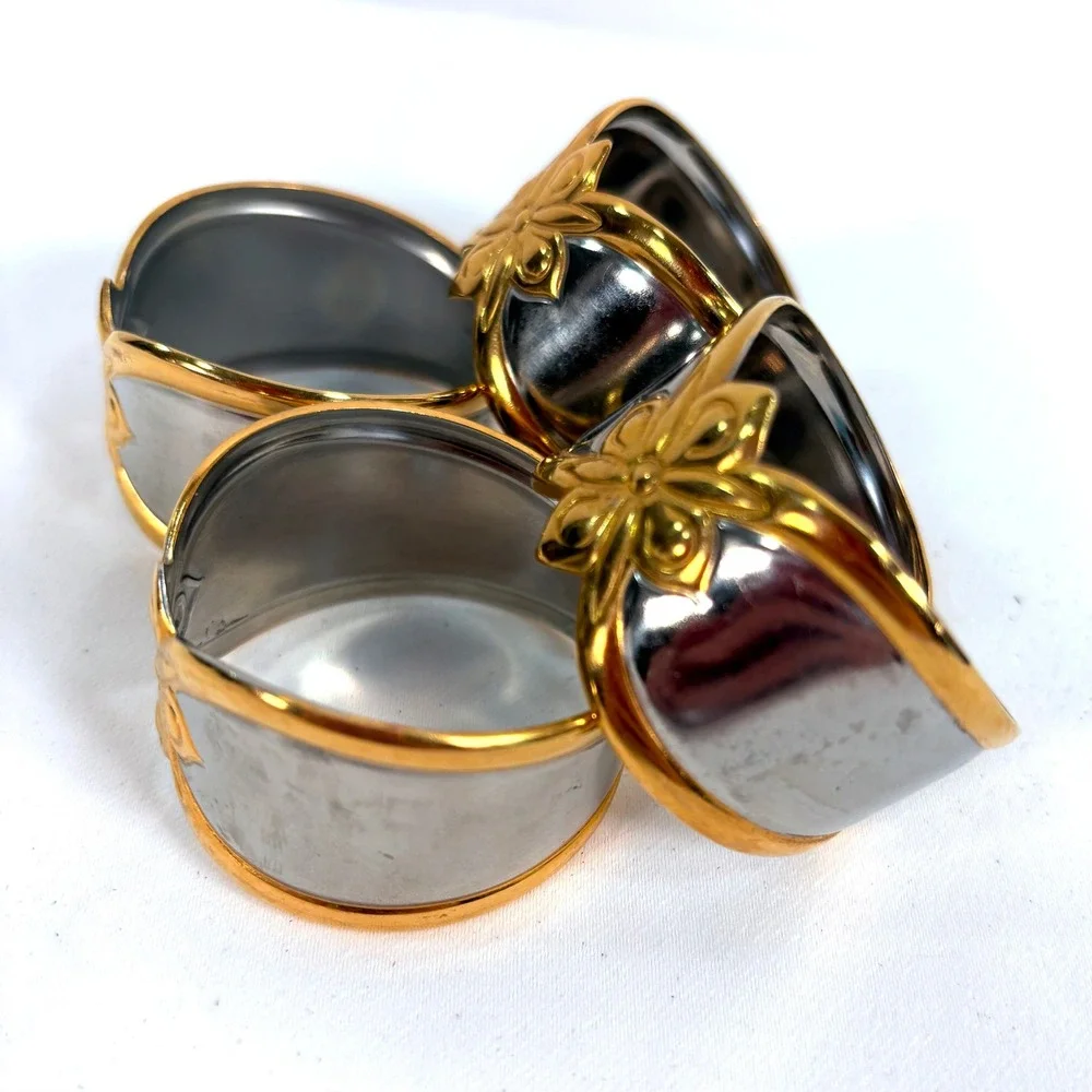 Gorham Napkin Rings Silver Gold Two Tone Golden Melon Bud Floral Set of 4